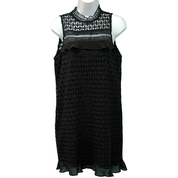 Impeccable Pig Black Crochet High Neck Mini Shift Sheath Sleeveless Dress size S - Picture 1 of 11